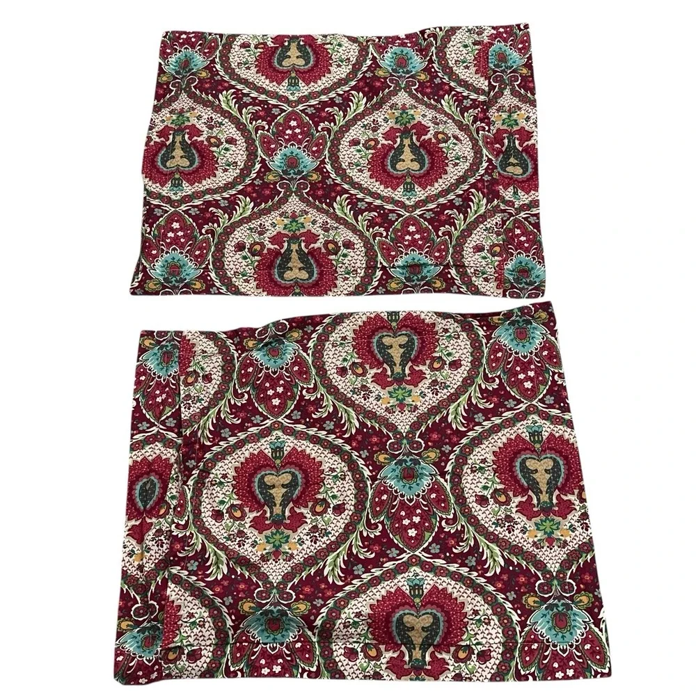 Pottery Barn‎ Full Queen DUVET COVER + 2 SHAMS Red 90 x 86 Floral Medallion